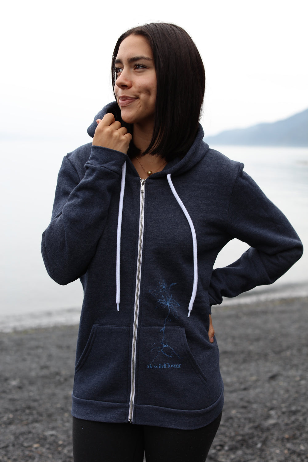 Heathered Midnight AK Wildflower 50/50 Zipped Hoody $73.00