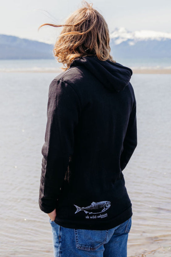 Black AK Wild Salmon 50/50 Zipped Hoody $73.00