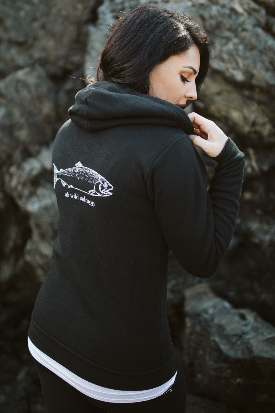 Black AK Wild Salmon 50/50 Zipped Hoody $73.00