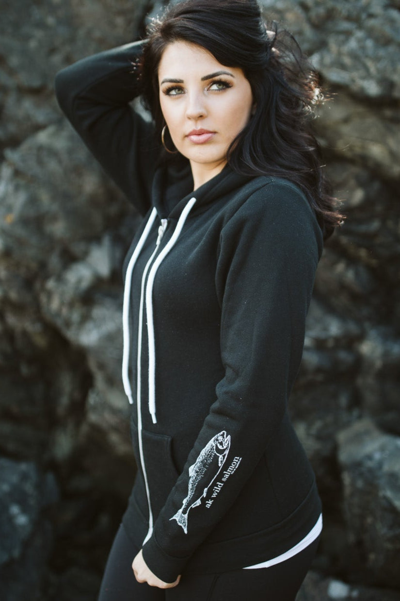Black AK Wild Salmon 50/50 Zipped Hoody $73.00