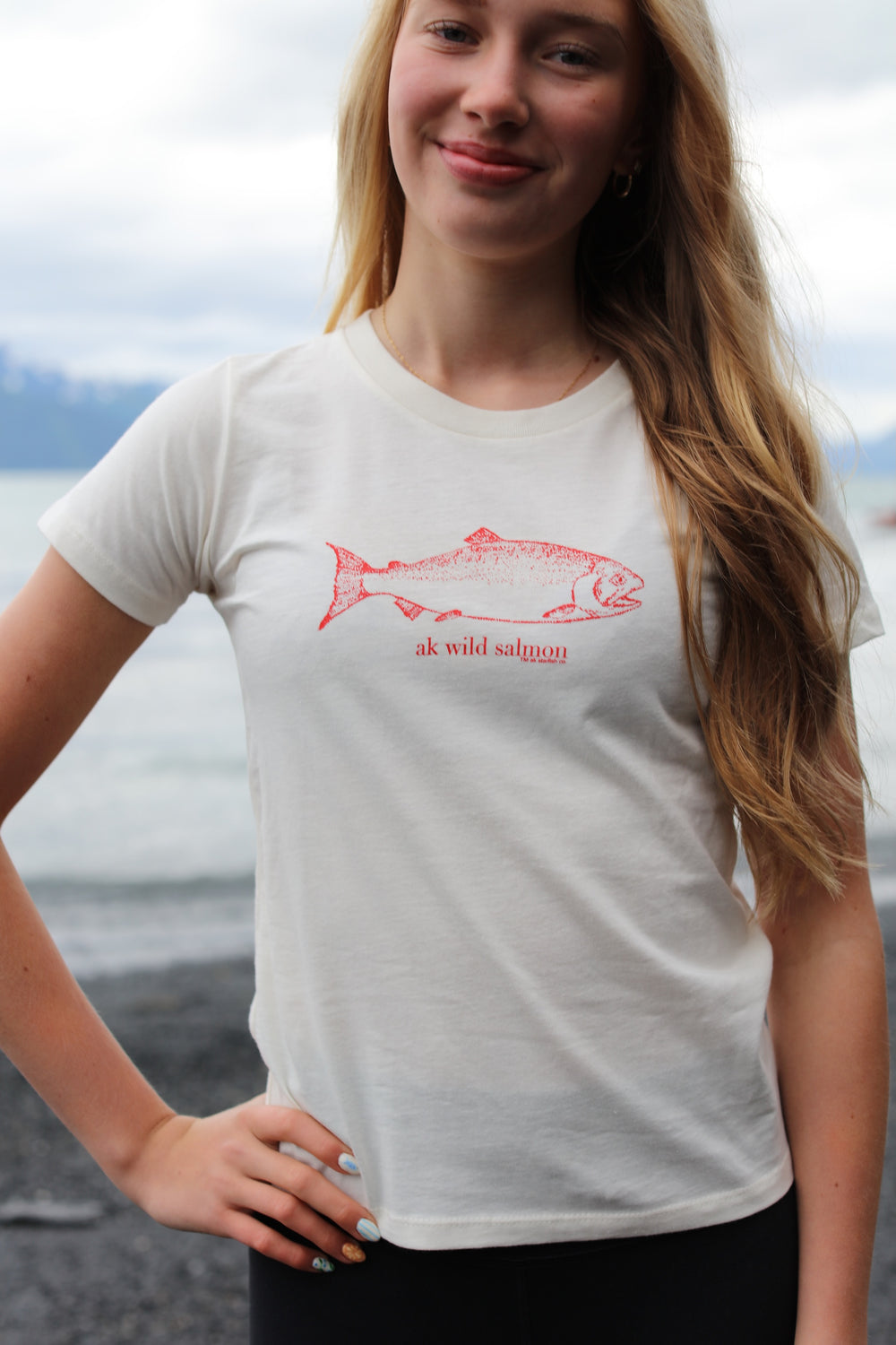 Shell AK Wild Salmon Women's Fitted 100% Organic Cotton Short Sleeve Tee $30.00