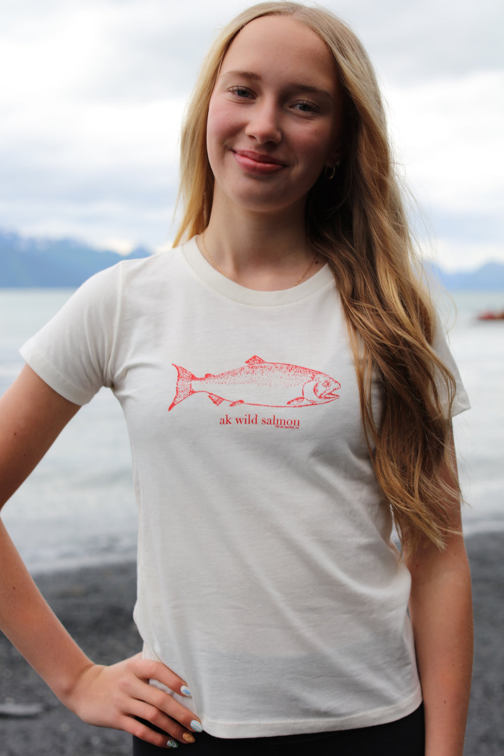 Shell AK Wild Salmon Women's Fitted 100% Organic Cotton Short Sleeve Tee $30.00