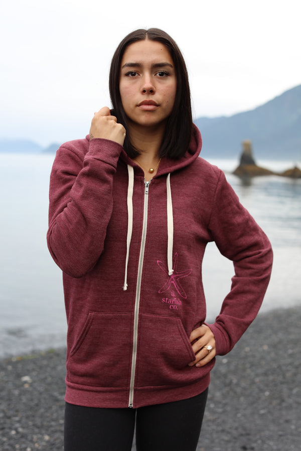 Beach Rose AK Starfish Co. Tri Blend Zipped Hoody $69.00