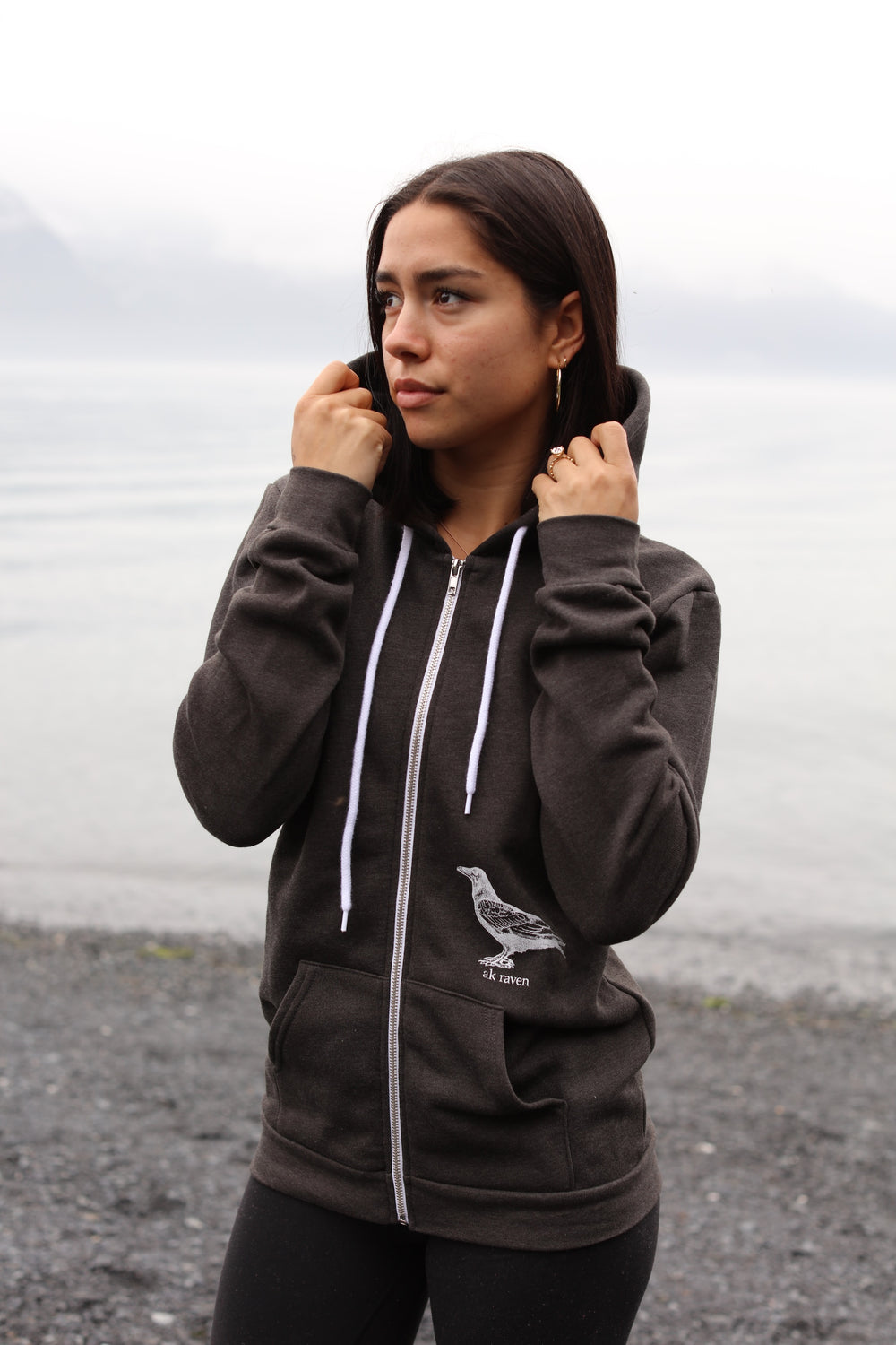 Heathered Black AK Raven 50/50 Zipped Hoody $69.00