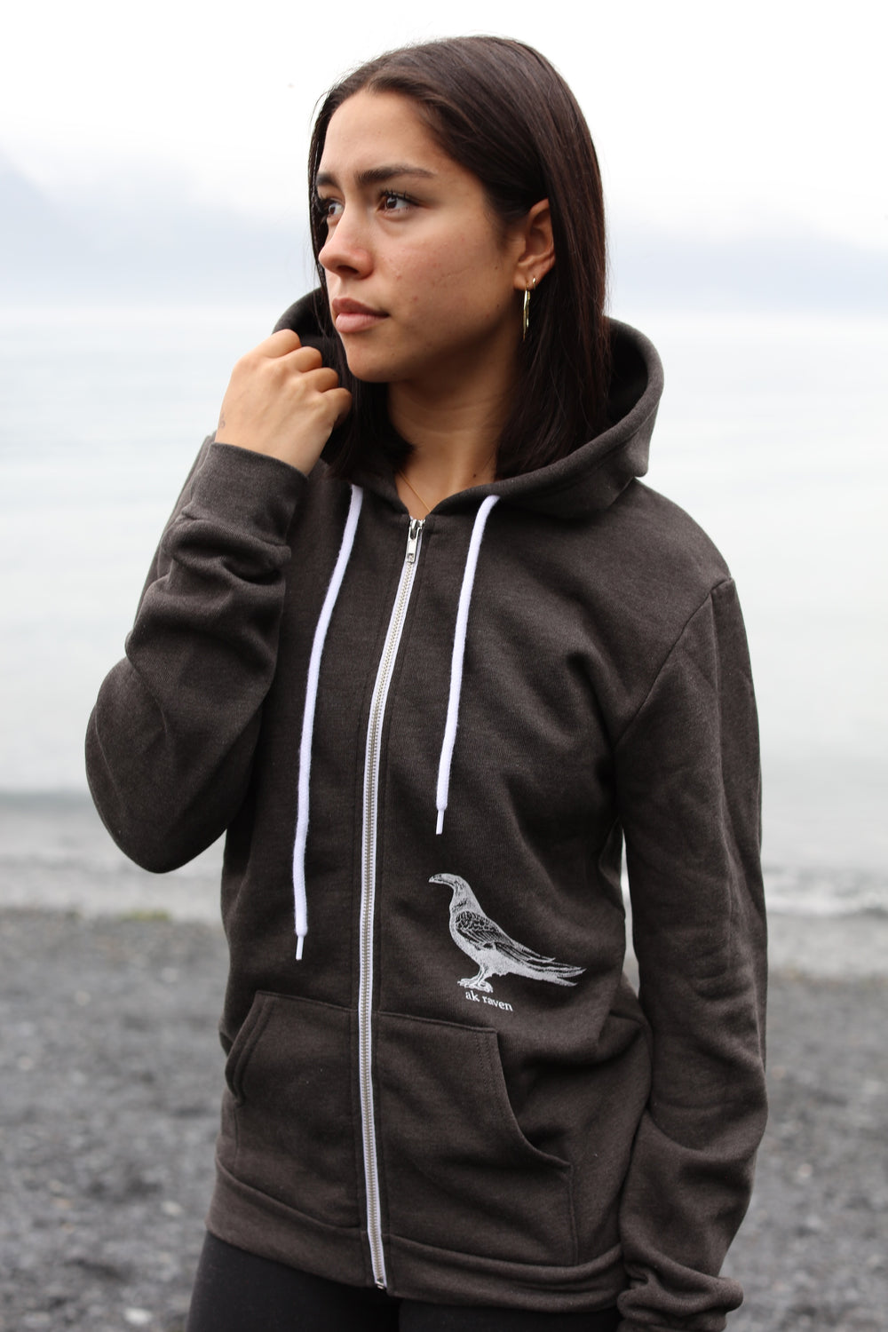 Heathered Black AK Raven 50/50 Zipped Hoody $69.00