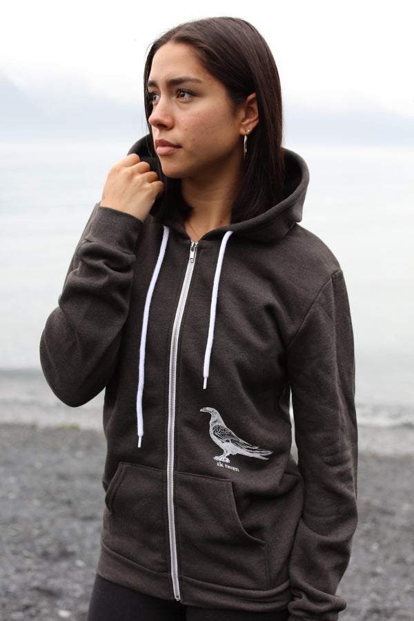 Heathered Black AK Raven 50/50 Zipped Hoody $69.00