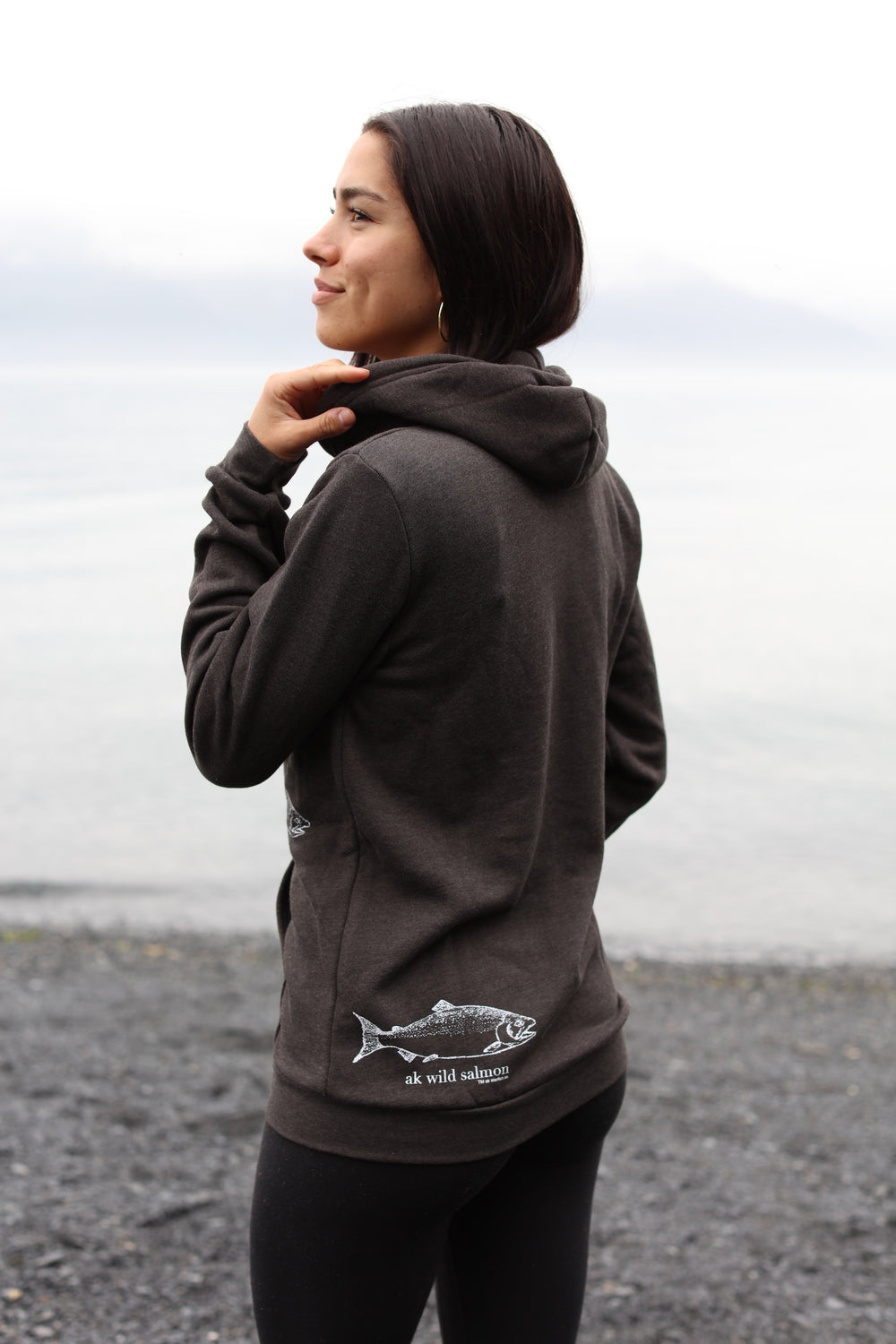 Heathered Black AK Wild Salmon 50/50 Zipped Hoody $69.00