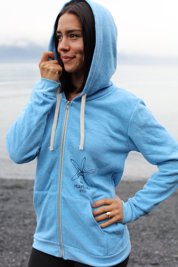 Forgetmenot Blue AK Starfish Co. Triblend Zipped Hoody