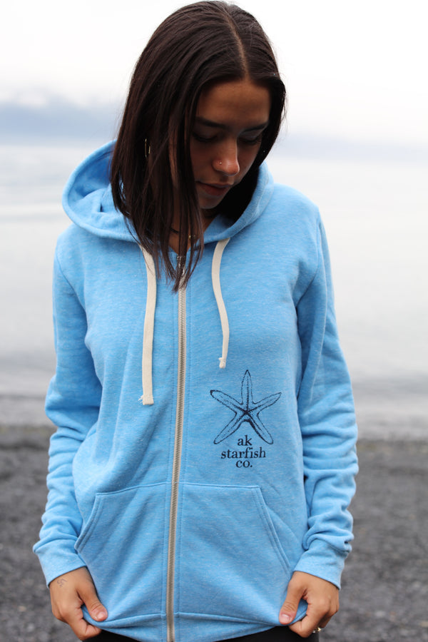 Forgetmenot Blue AK Starfish Co. Triblend Zipped Hoody