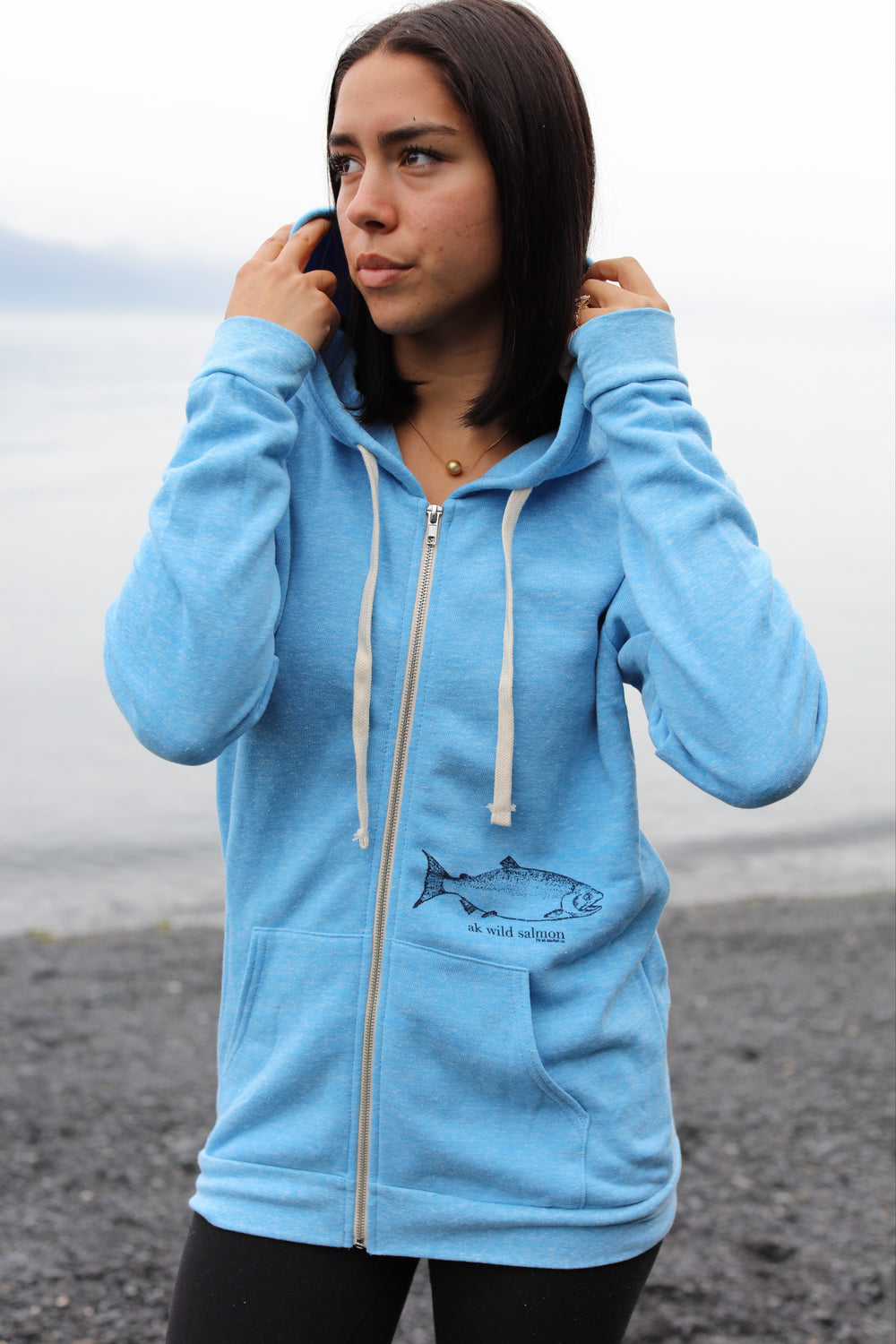 Forgetmenot Blue AK Wild Salmon Triblend Zipped Hoody