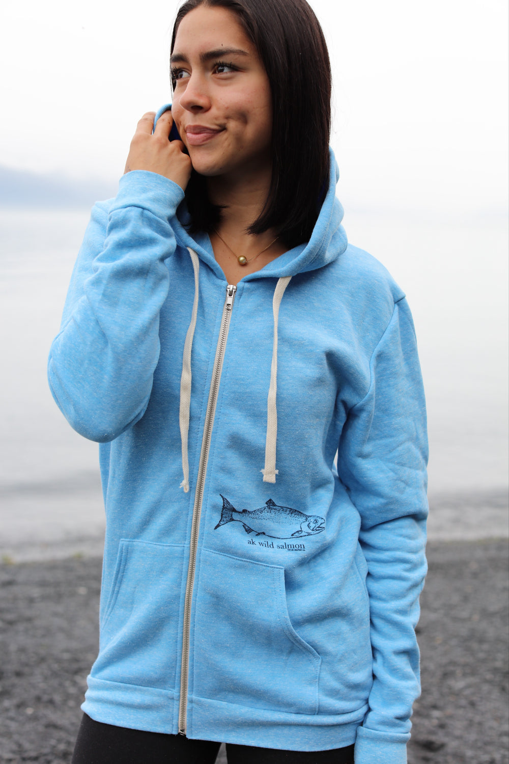 Forgetmenot Blue AK Wild Salmon Triblend Zipped Hoody