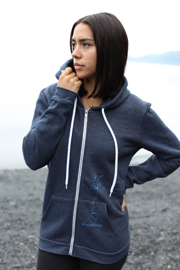 Heathered Midnight AK Wildflower 50/50 Zipped Hoody $69.00