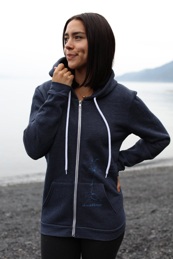 Heathered Midnight AK Wildflower 50/50 Zipped Hoody $69.00