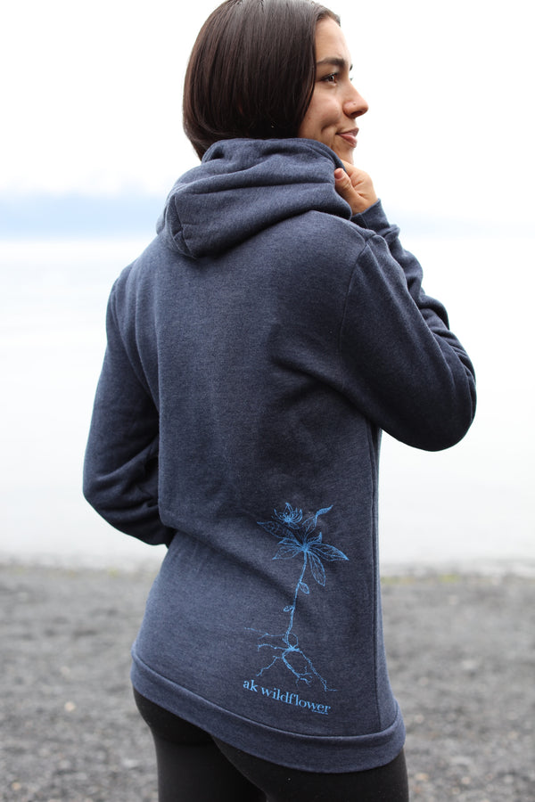 Heathered Midnight AK Wildflower 50/50 Zipped Hoody $69.00