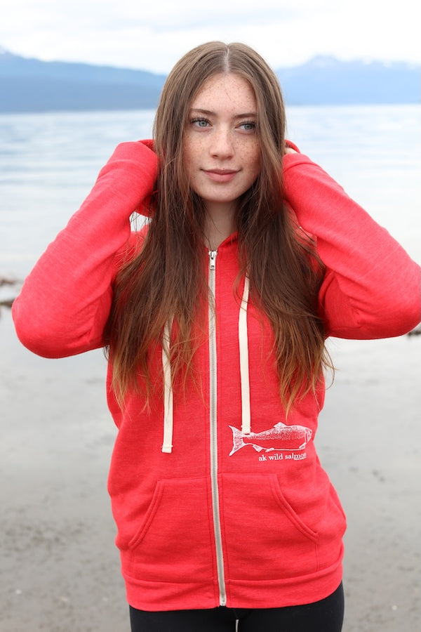 Beach Red AK Wild Salmon Triblend Zipped Hoody $69.00