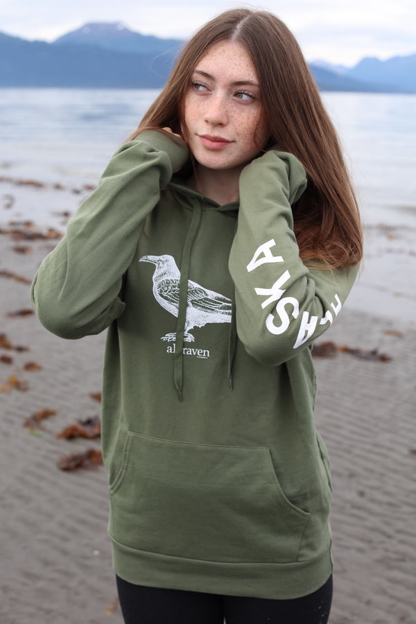 Fiddlehead AK Raven With White Ink 100% Cotton Pullover $68.00