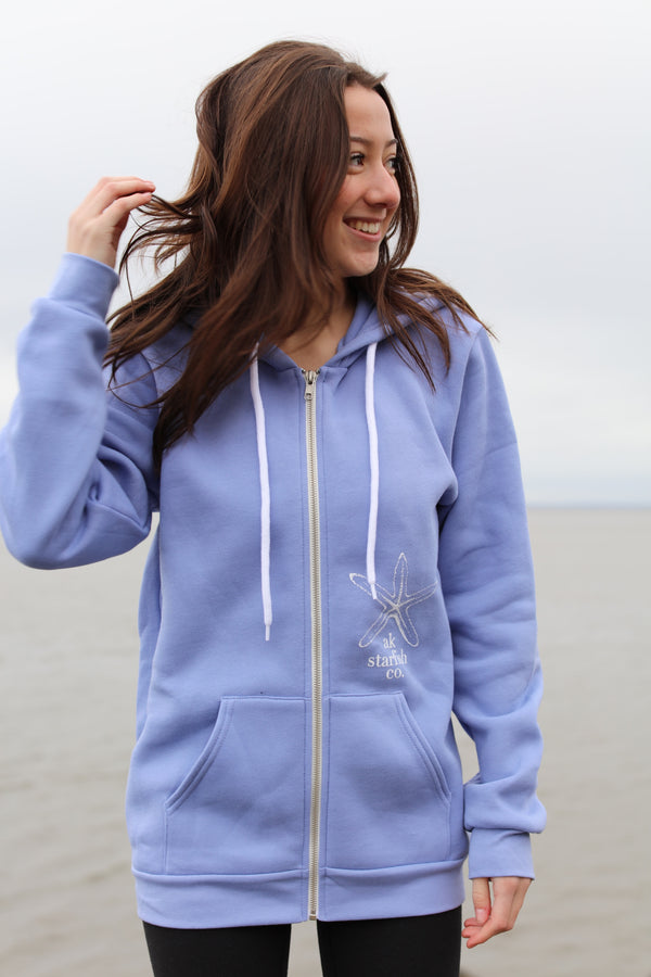 AK Starfish Co. Design in Rain 50/50 blend Zipped Hoody $73.00