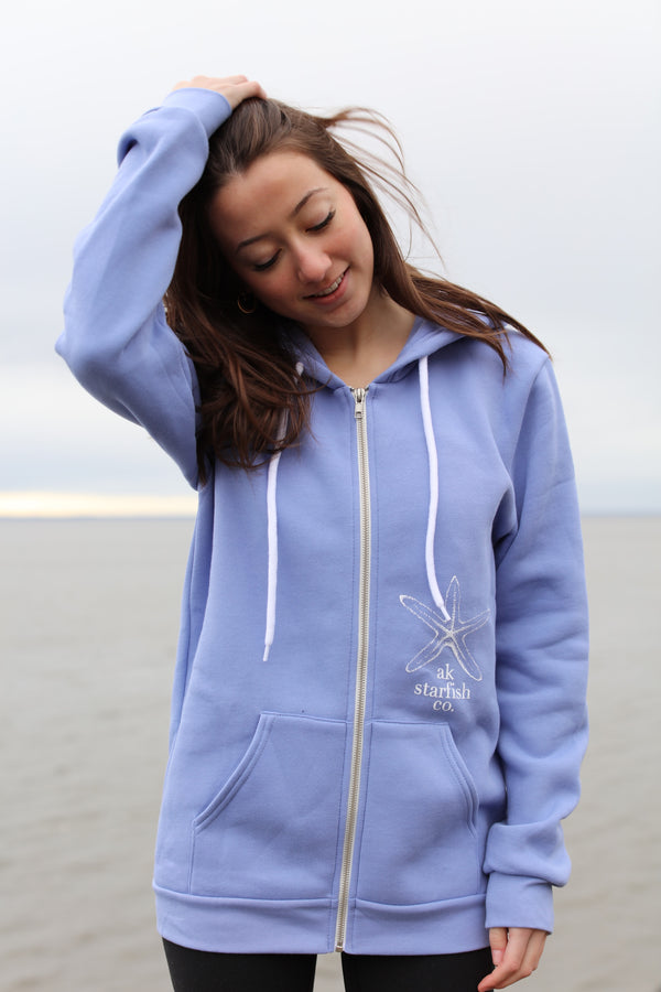 AK Starfish Co. Design in Rain 50/50 blend Zipped Hoody $73.00