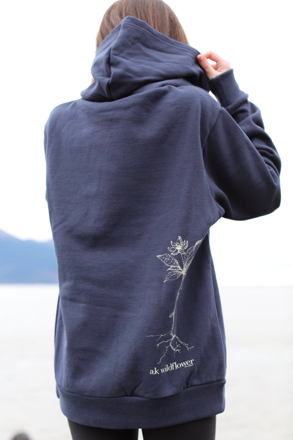 AK Wildflower Design in Midnight with Cream Ink 100% Cotton Heavyweight Pullover $88.00