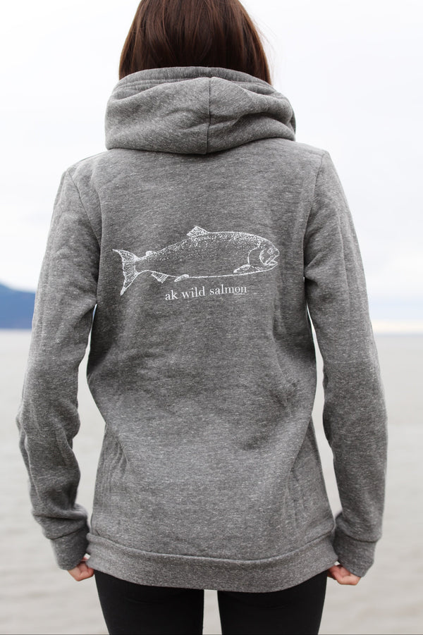 AK Wild Salmon design in Storm Triblend Zipped Hoody $73.00