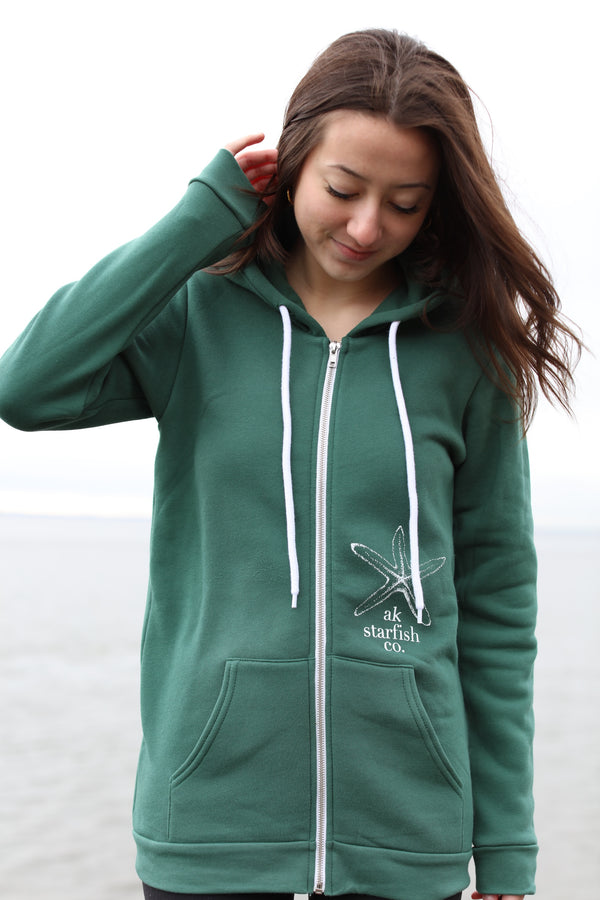 AK Starfish Co. design in Marine 50/50 blend Zipped Hoody $73.00