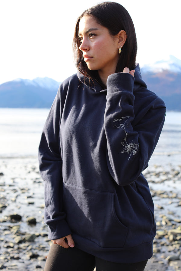 AK Wildflower Design in Midnight with Cream Ink 100% Cotton Heavyweight Pullover $88.00