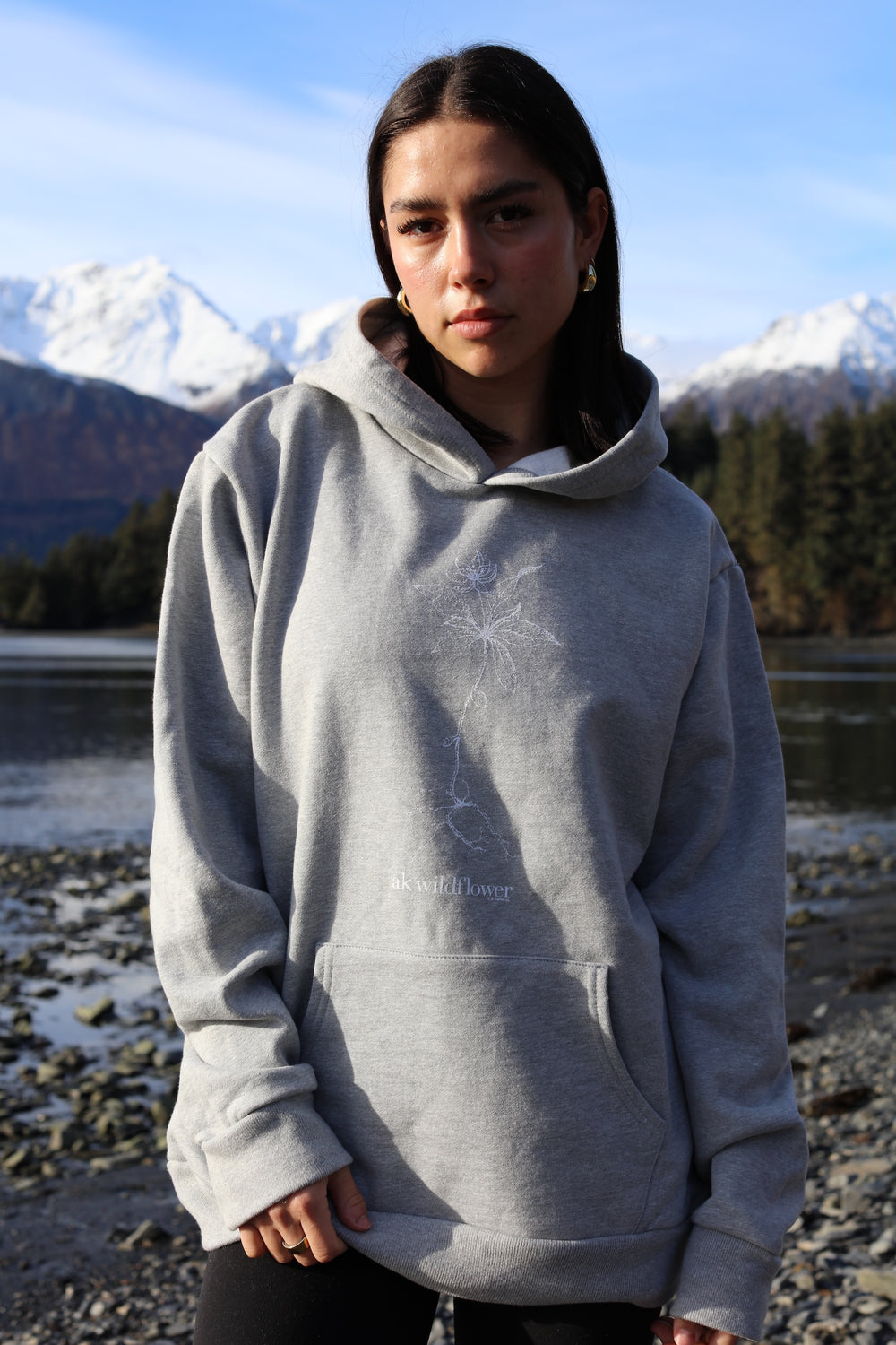 Heather Gray AK Wildflower 100% Cotton Heavyweight Pullover $88.00