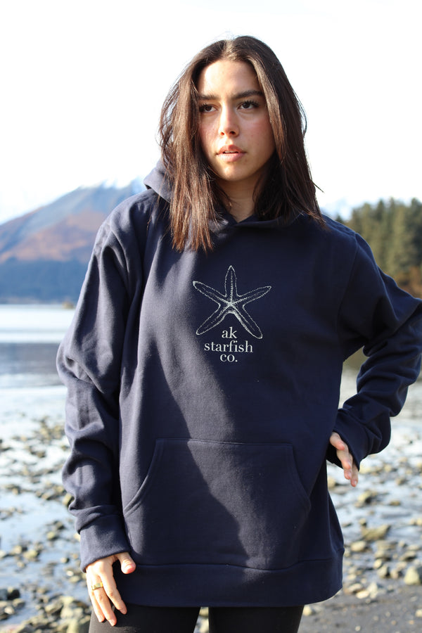 AK Starfish Co. Design in Midnight with Cream Ink 100% Cotton Heavyweight Pullover $88.00