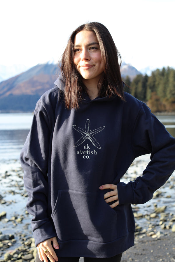 AK Starfish Co. Design in Midnight with Cream Ink 100% Cotton Heavyweight Pullover $88.00