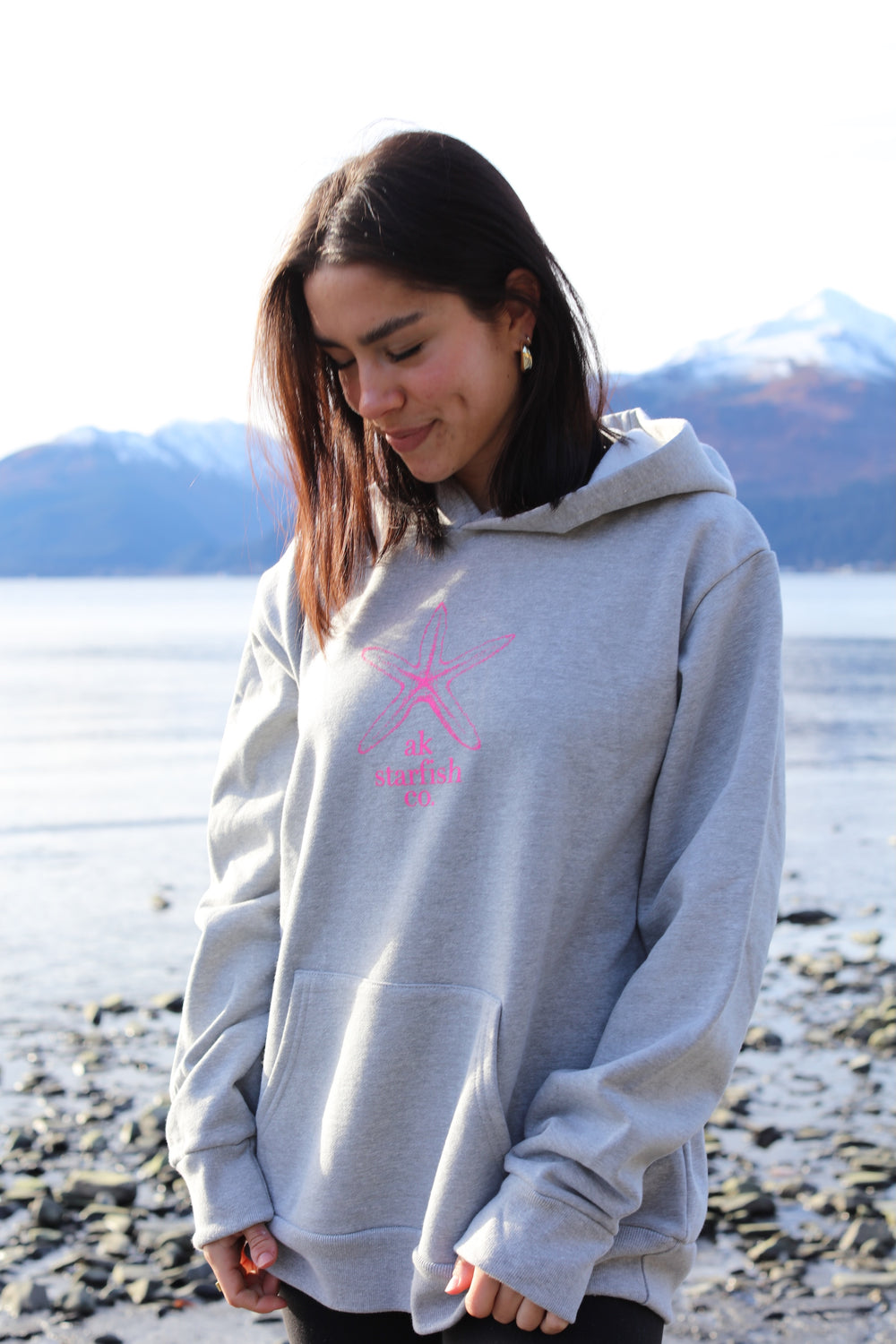 Heather Gray Hot Pink Ink AK Starfish Co. 100% Cotton Heavyweight Pullover $88.00