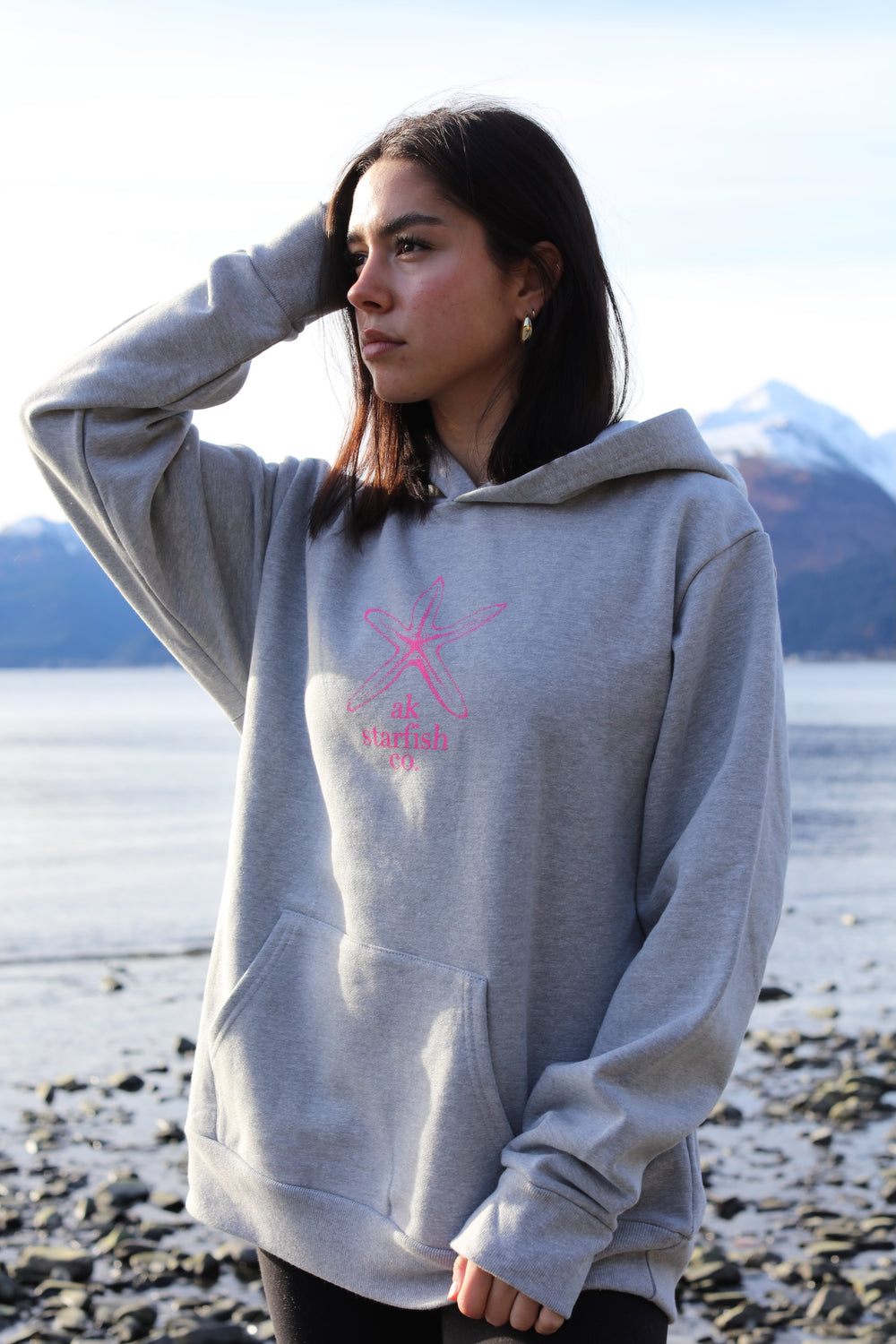 Heather Gray Hot Pink Ink AK Starfish Co. 100% Cotton Heavyweight Pullover $88.00