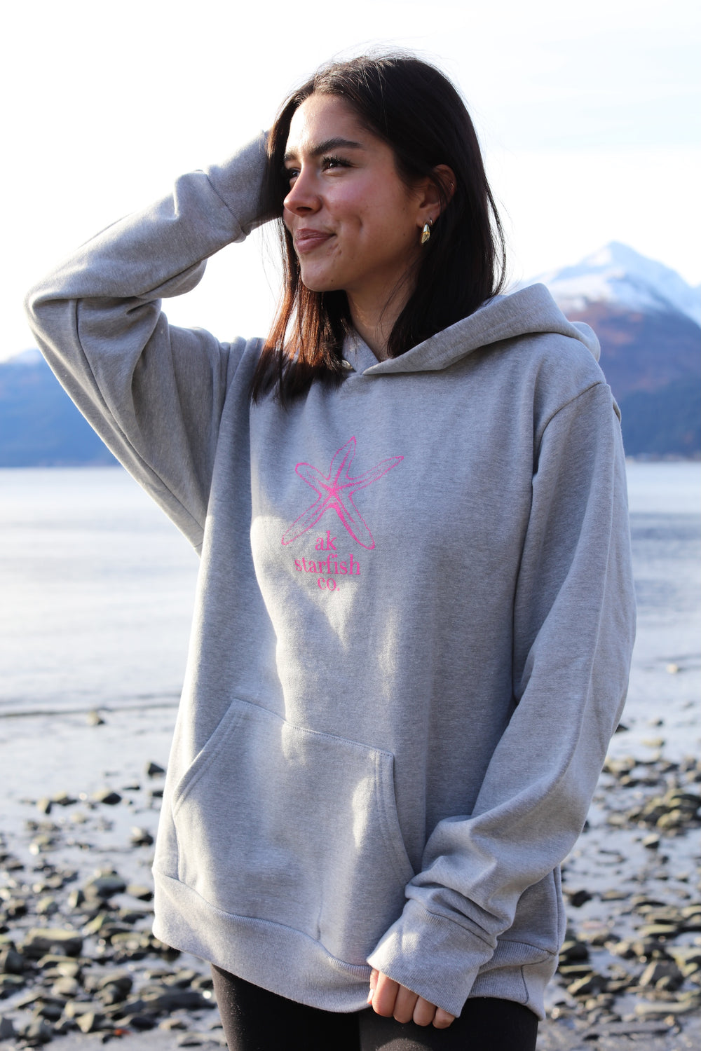 Heather Gray Hot Pink Ink AK Starfish Co. 100% Cotton Heavyweight Pullover $88.00