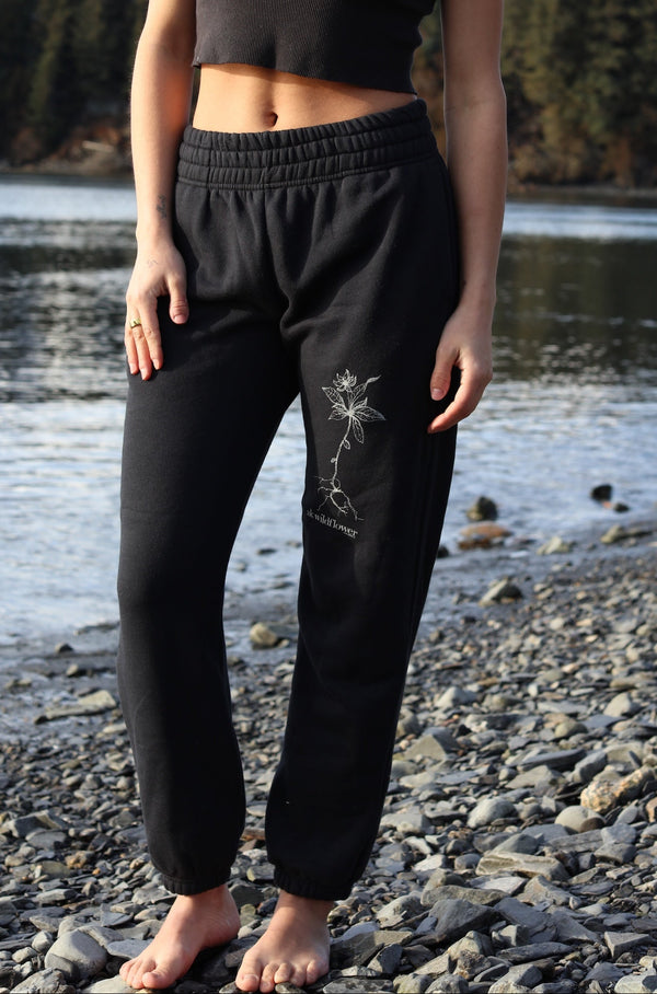 AK Wildflower design in Black 50/50 blend Joggers $69.00