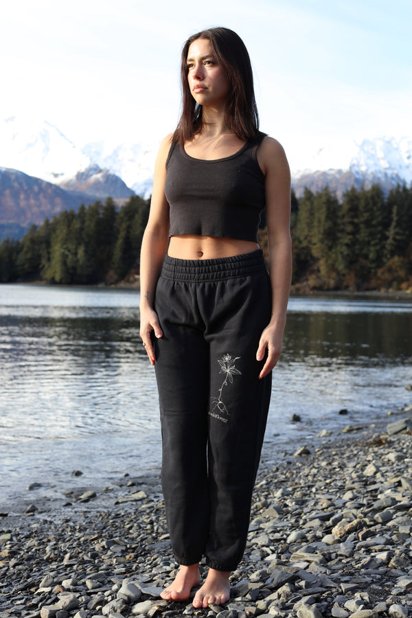 AK Wildflower design in Black 50/50 blend Joggers $69.00