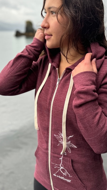 Beach Rose AK Wildflower Triblend Zipped Hoody $69.00