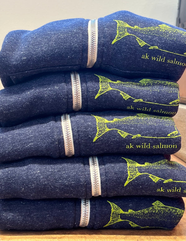 AK Wild Salmon design in Midnight  Children's  Triblend Zipped Hoody $49.00