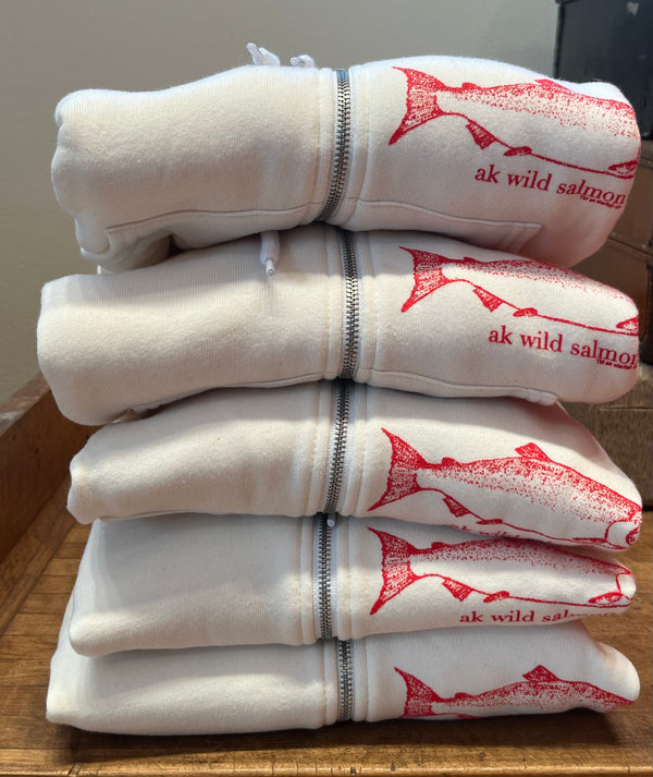 AK Wild Salmon design in Shell 50/50  blend Zipped Hoody $73.00