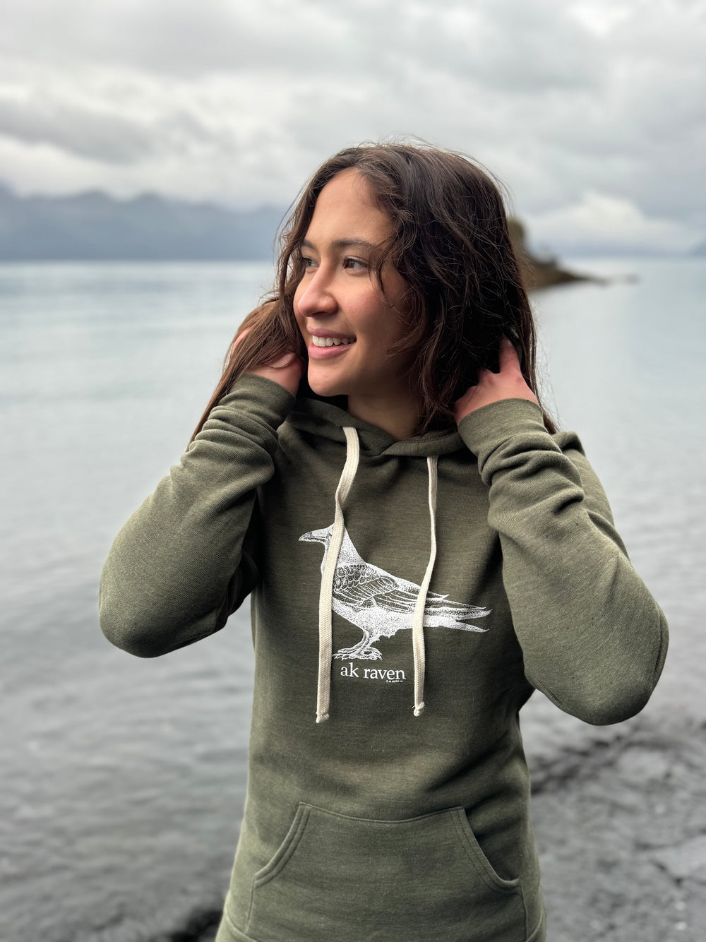 Seaweed White Ink AK Raven Triblend Pullover Hoody $68.00