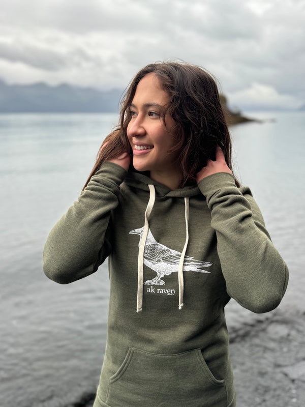 Seaweed White Ink AK Raven Triblend Pullover Hoody $68.00
