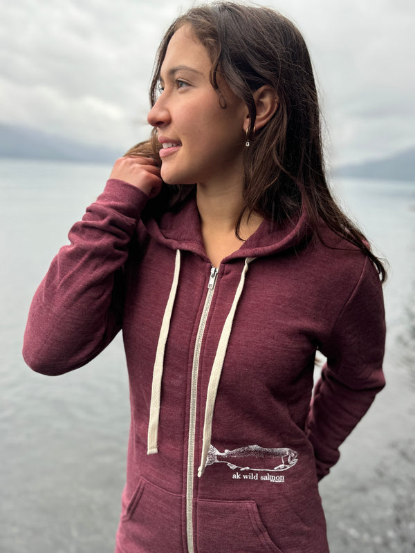 Beach Rose AK Wild Salmon Tri Blend Zipped Hoody $69.00