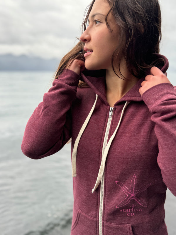 Beach Rose AK Starfish Co. Tri Blend Zipped Hoody $69.00