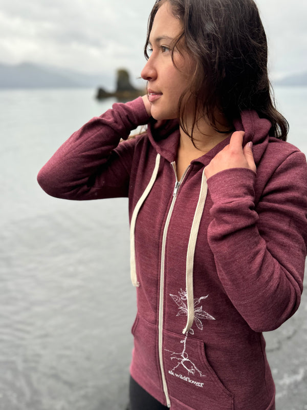 Beach Rose AK Wildflower Triblend Zipped Hoody $69.00