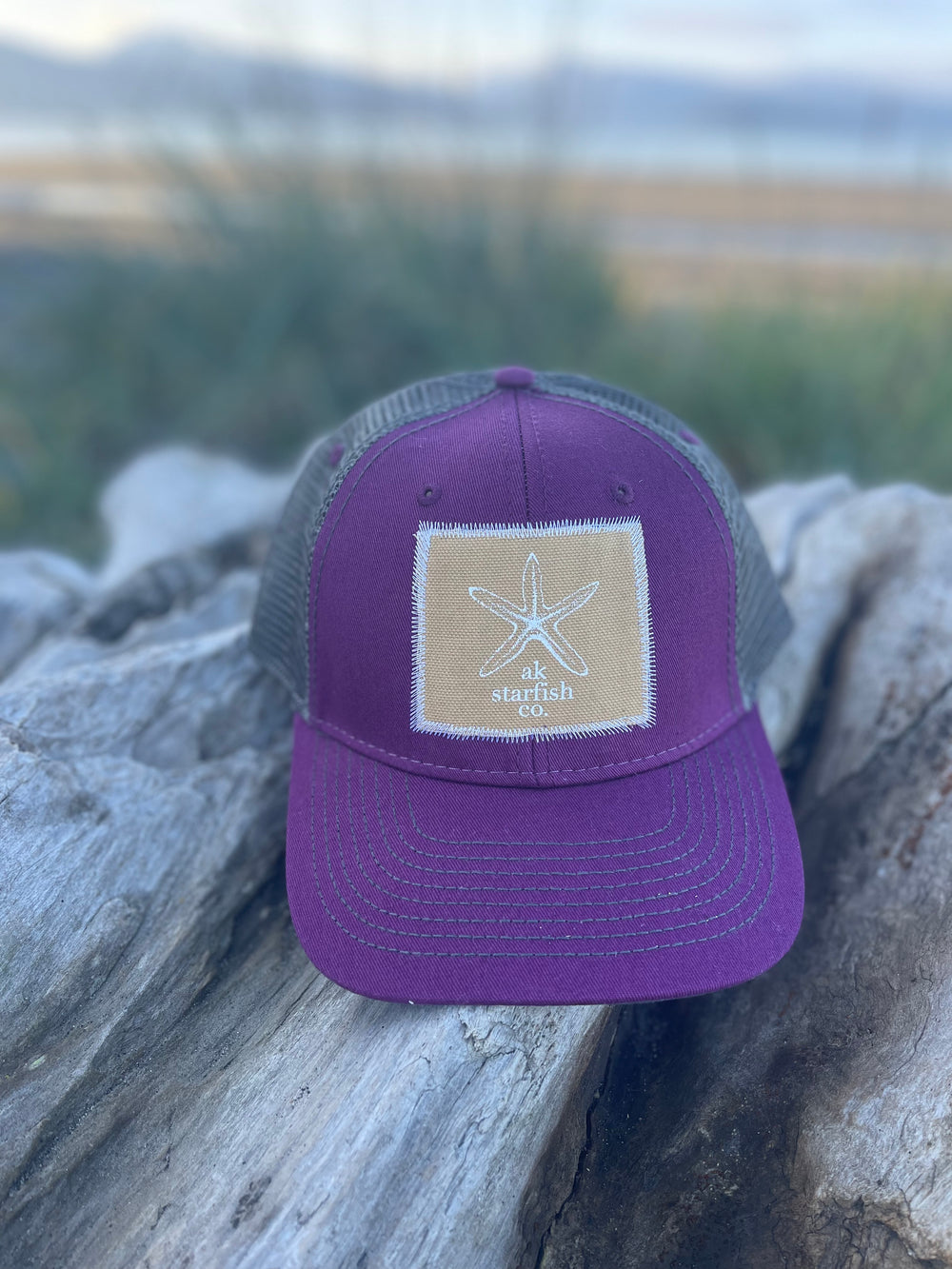 Violet / Slate AK Starfish Co. Patch Hat. $38.00