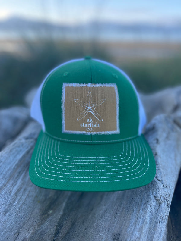 Grass / White AK Starfish Co. Patch Hat. $38.00