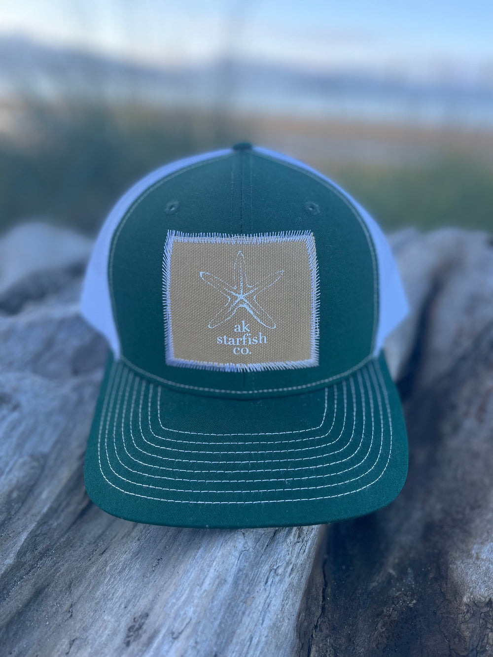 Marine / White AK Starfish Co. Patch Hat. $38.00