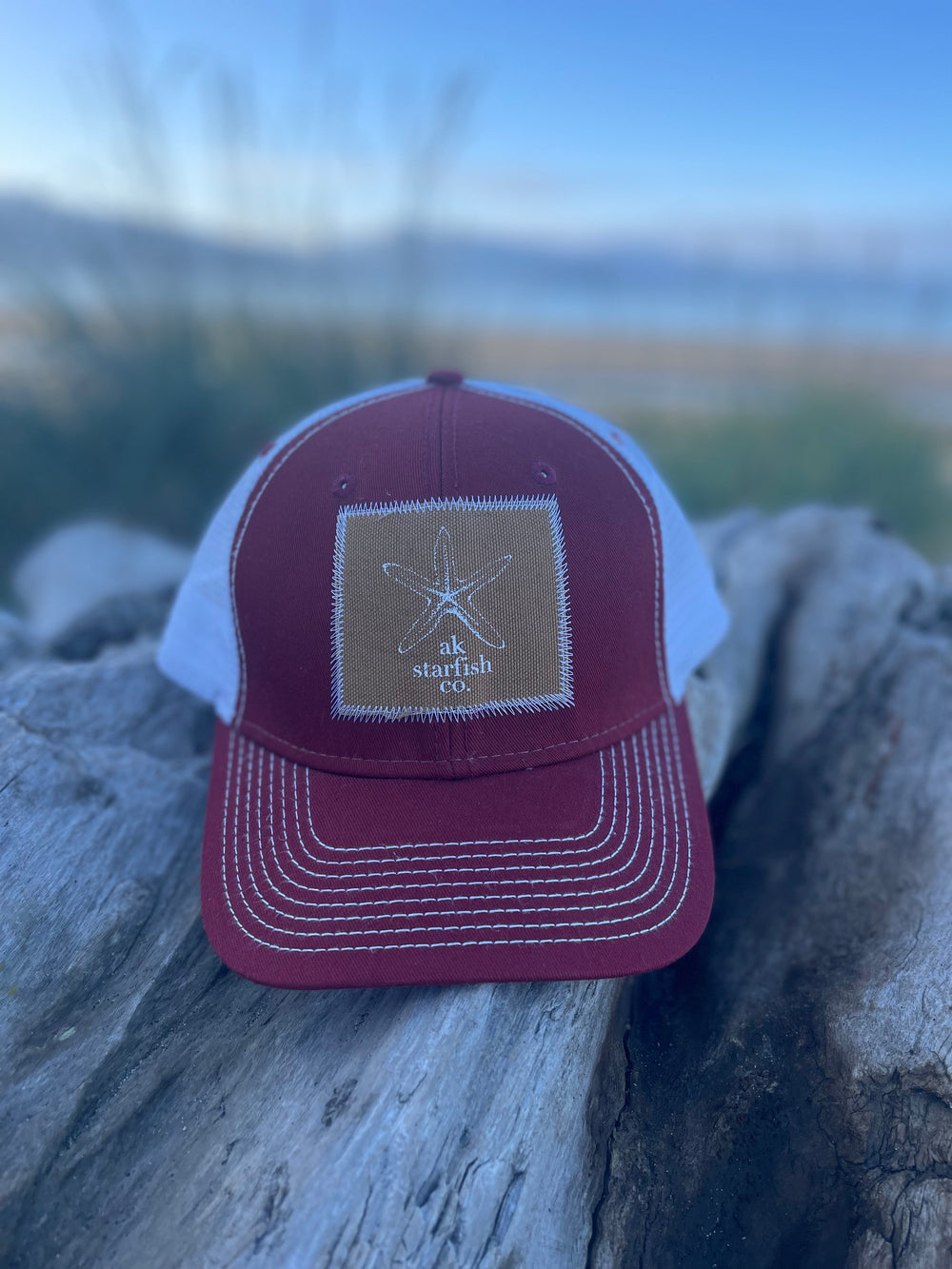 Autumn / White AK Starfish Co. Patch Hat. $38.00