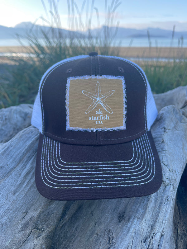Deer / White AK Starfish Co. Patch Hat. $38.00