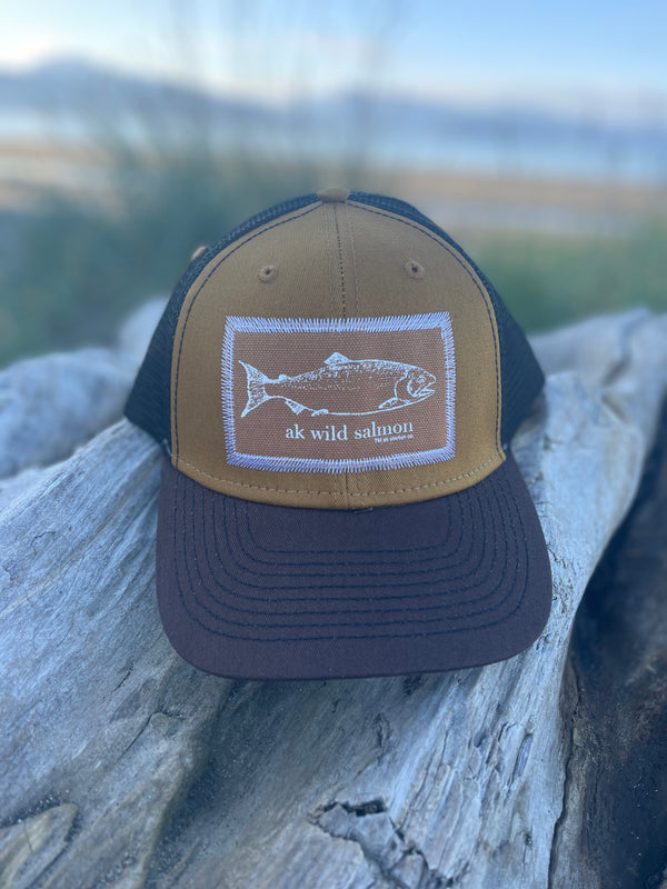 Kelp / Deer / Black AK Wild Salmon Patch Hat. $38.00