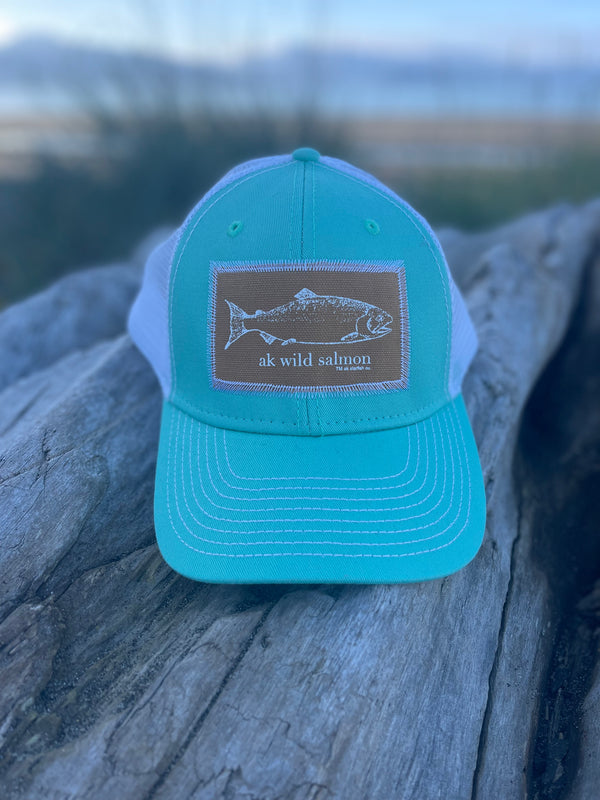 Glacier / White AK Wild Salmon Patch Hat. $38.00