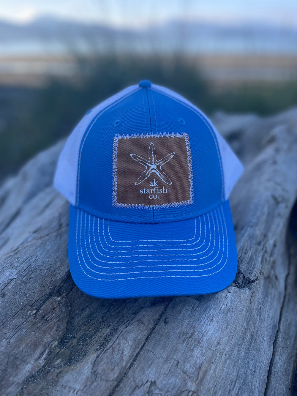 Alaska Blue / White AK Starfish Co. Patch Hat. 38.00